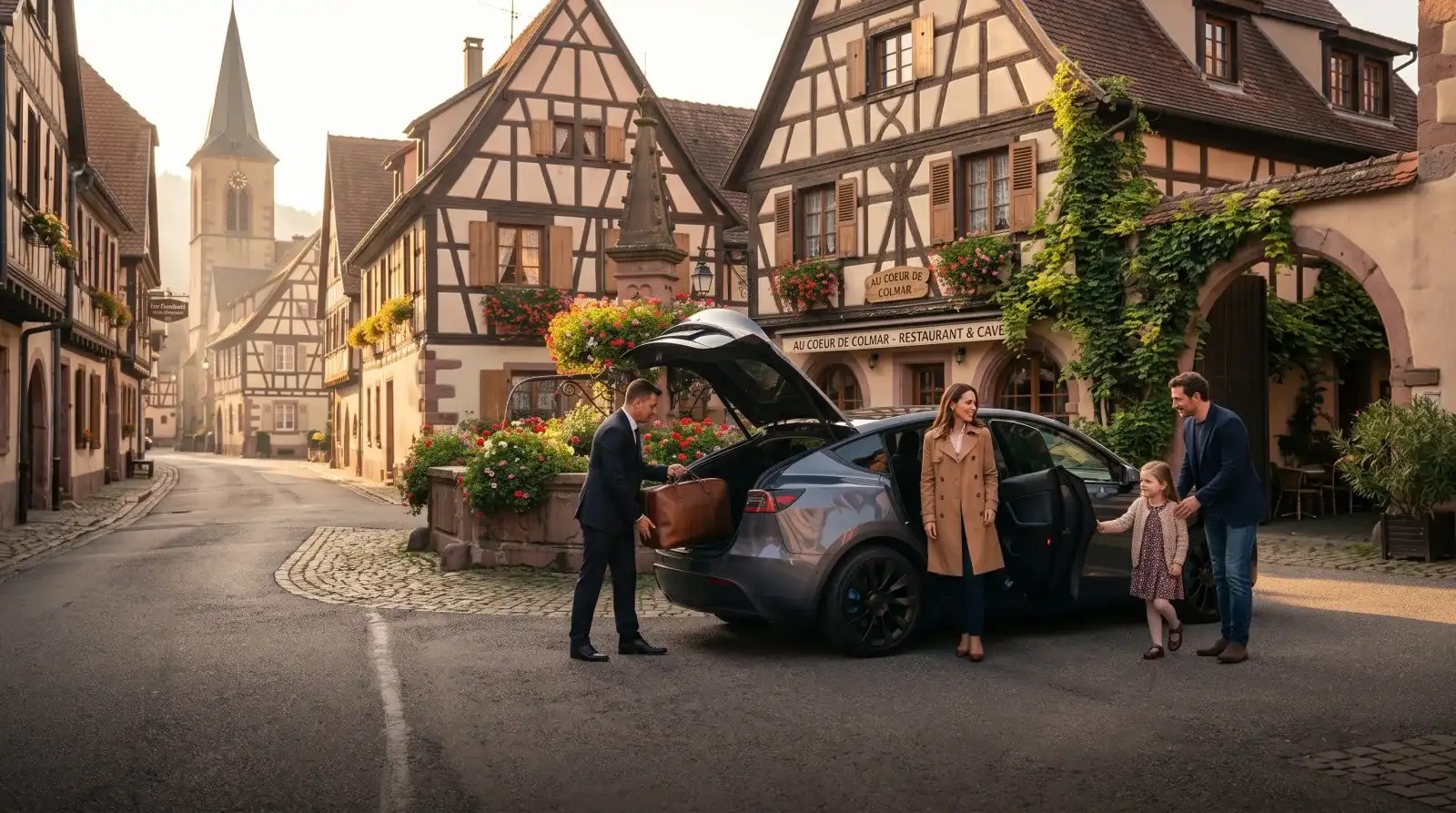 Chauffeur privé Elsass VTC accueillant des clients à Colmar