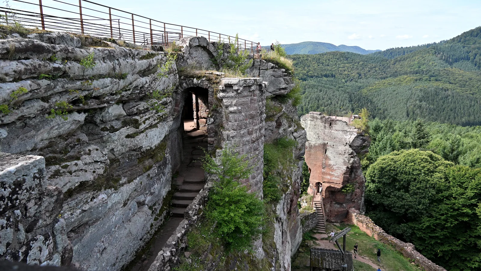 Fleckenstein Castle, staircase and tower carved into the sandstone, above the Vosges du Nord forest