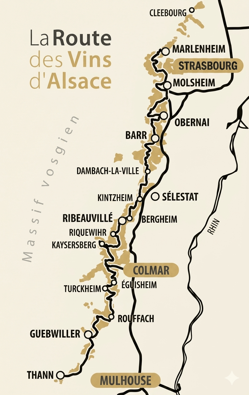 Circuit Route des Vins Royale en Alsace — vignobles et villages avec chauffeur privé Elsass VTC